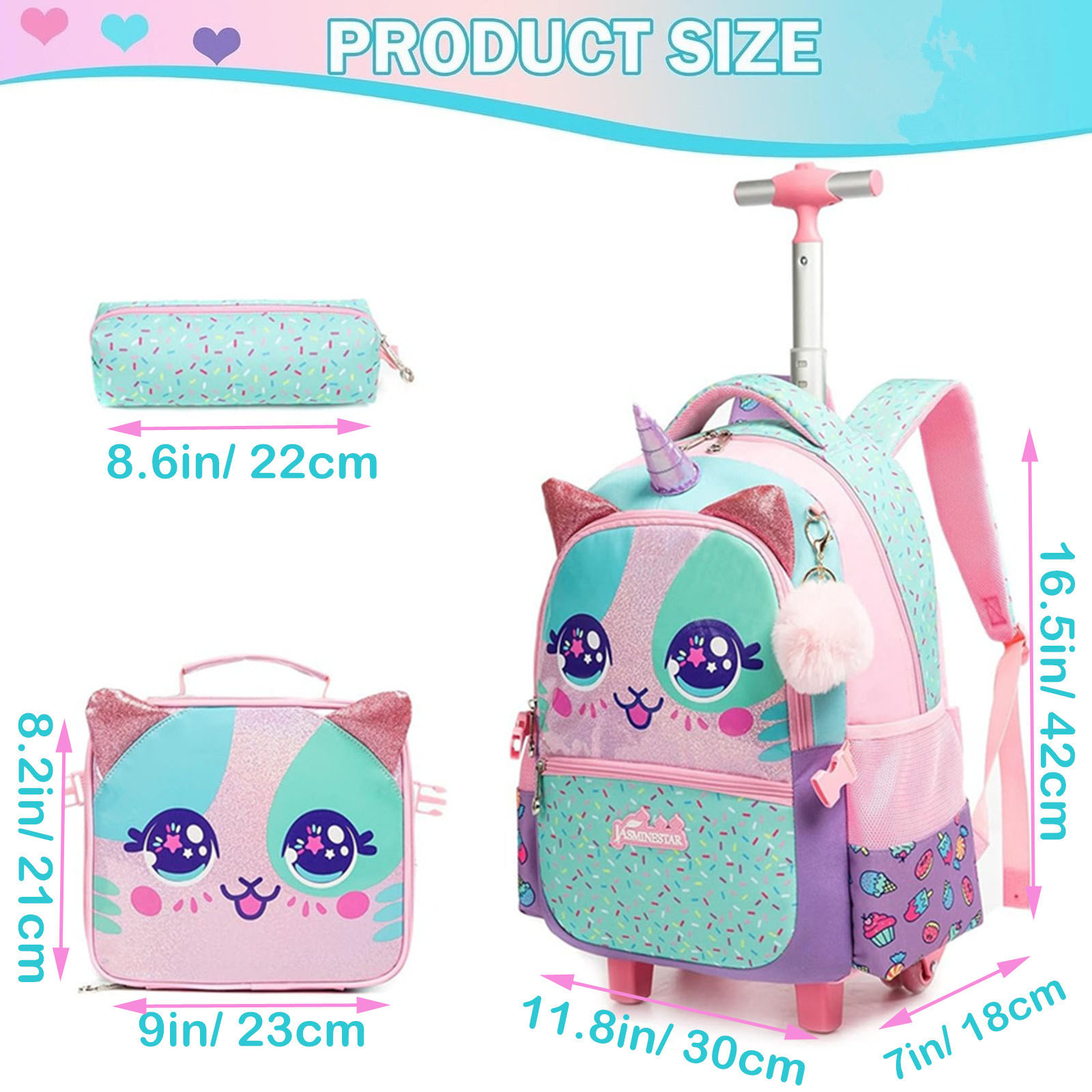 3PCS Cute Rolling Backpack for - Foldable Rolling Luggage Bag recension och pris