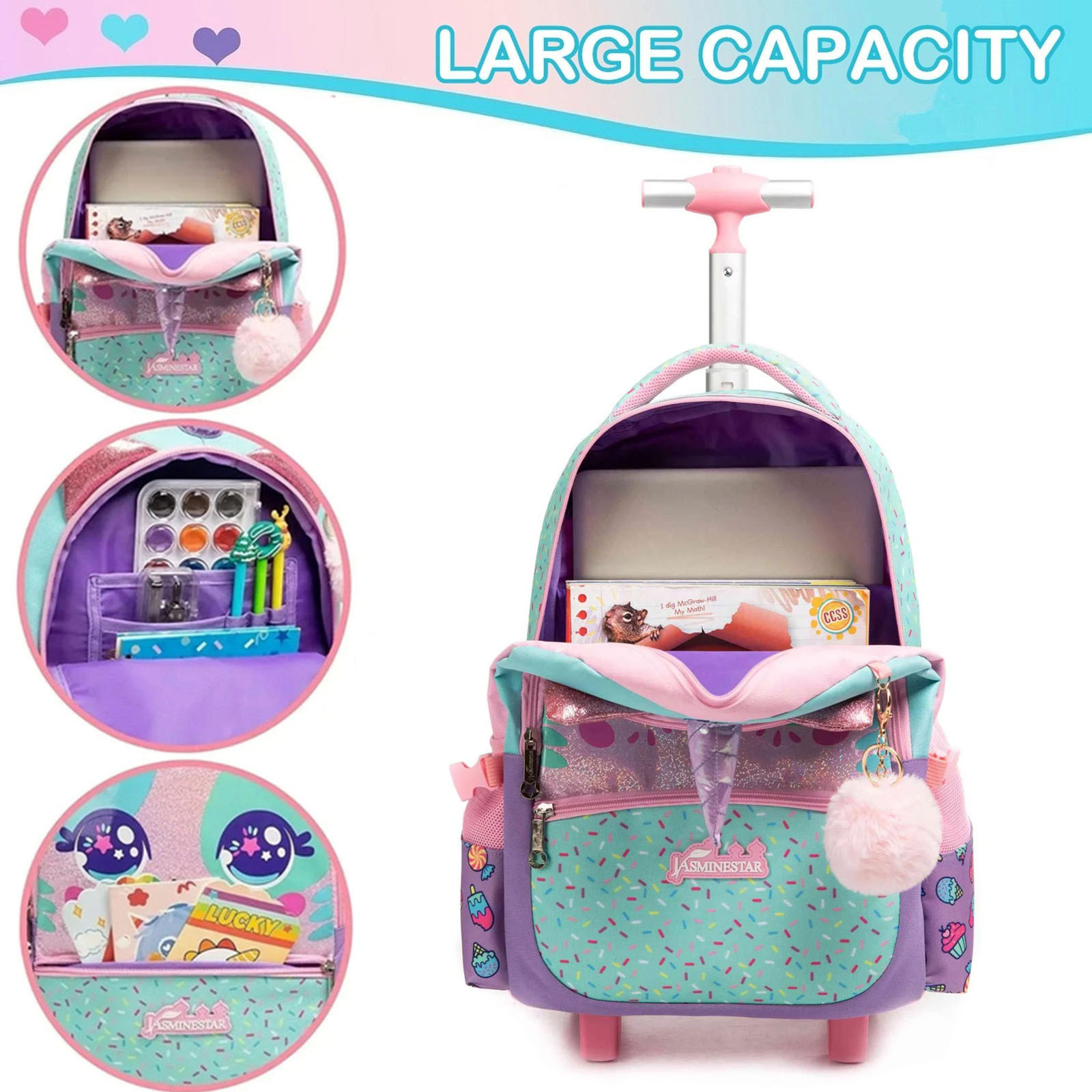 3PCS Cute Rolling Backpack for - Foldable Rolling Luggage Bag recension och pris